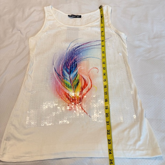 Boutiqua Paillette Sequins Tank Top Rainbow Feather EU Size 42 NEW w/ FLAW - Picture 8 of 9